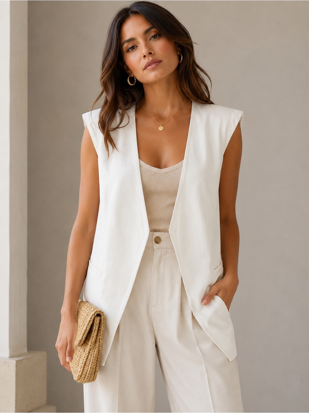 Zara White Minimalist Sleeveless Vest